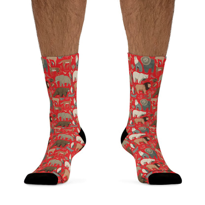 Red Animal Socks Poly Eco-Friendly Sock Gift, Trendy Footwear, Sustainable Fashion Accessories