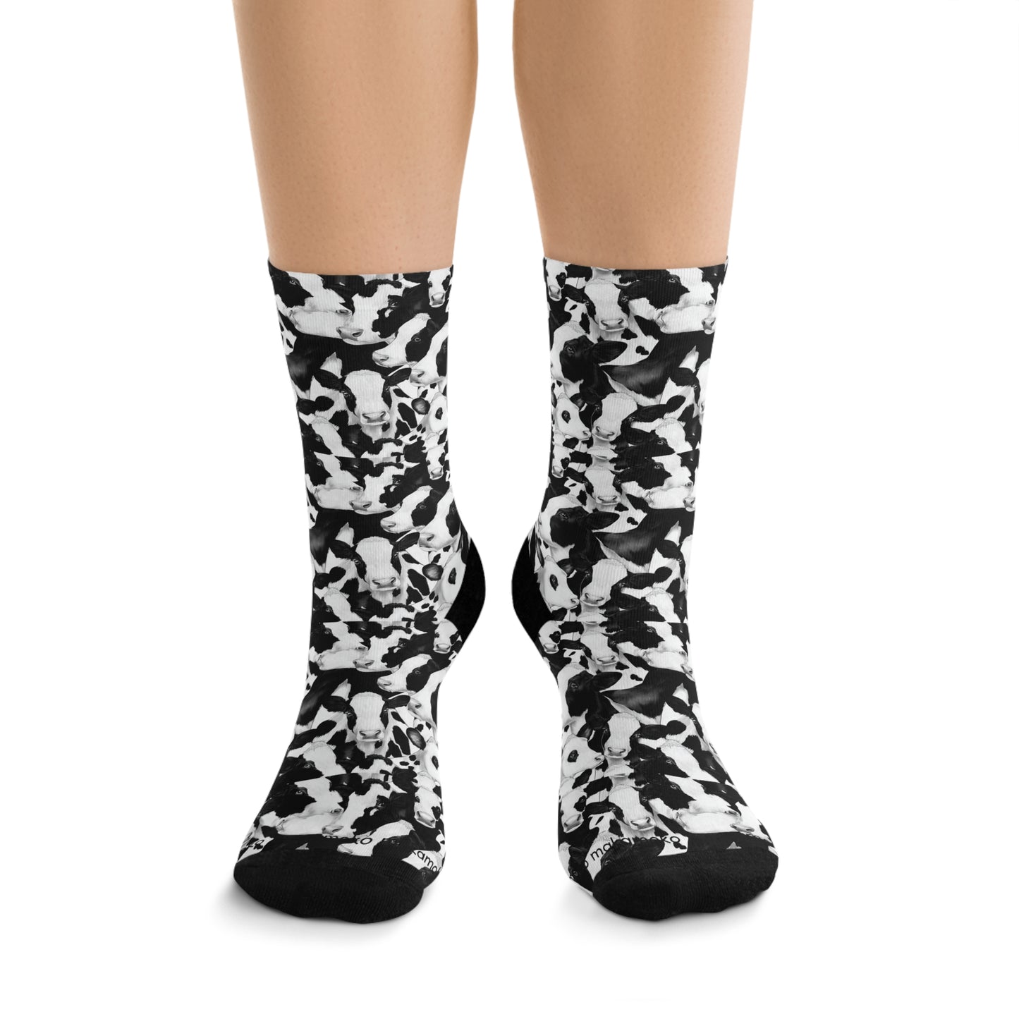 Cow B&amp;W Recycled Poly Eco-Friendly Sock Gift, Trendy Footwear, Sustainable Fashion Accessories