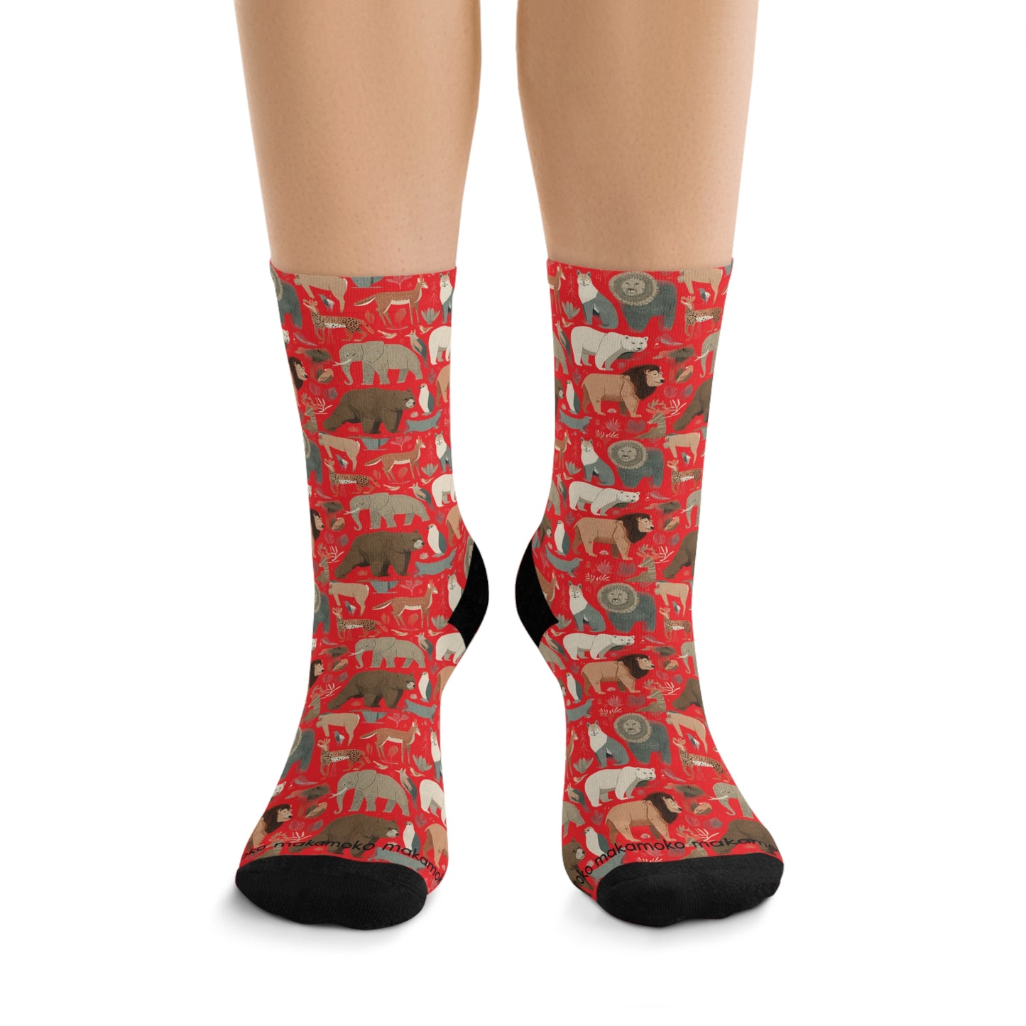 Red Animal Socks Poly Eco-Friendly Sock Gift, Trendy Footwear, Sustainable Fashion Accessories