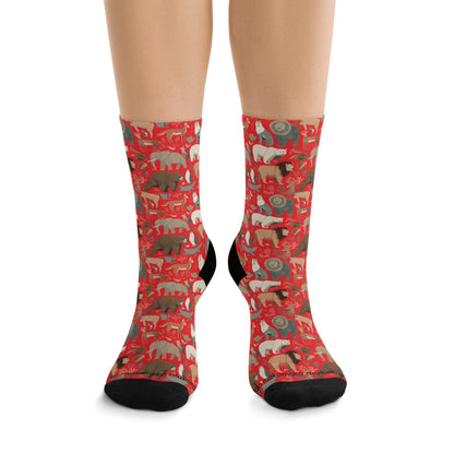 Red Animal Socks Poly Eco-Friendly Sock Gift, Trendy Footwear, Sustainable Fashion Accessories
