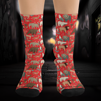 Red Animal Socks Poly Eco-Friendly Sock Gift, Trendy Footwear, Sustainable Fashion Accessories