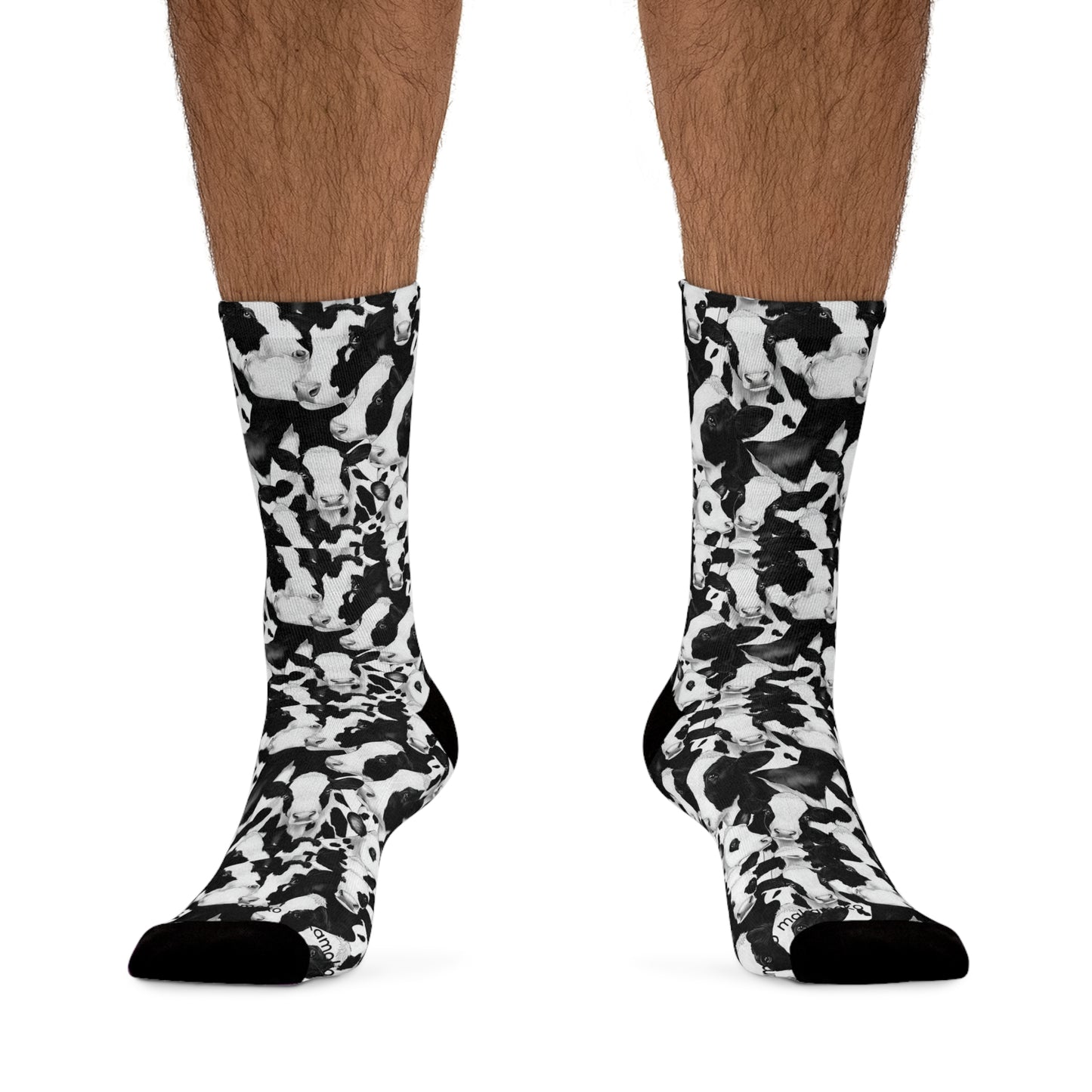 Cow B&amp;W Recycled Poly Eco-Friendly Sock Gift, Trendy Footwear, Sustainable Fashion Accessories