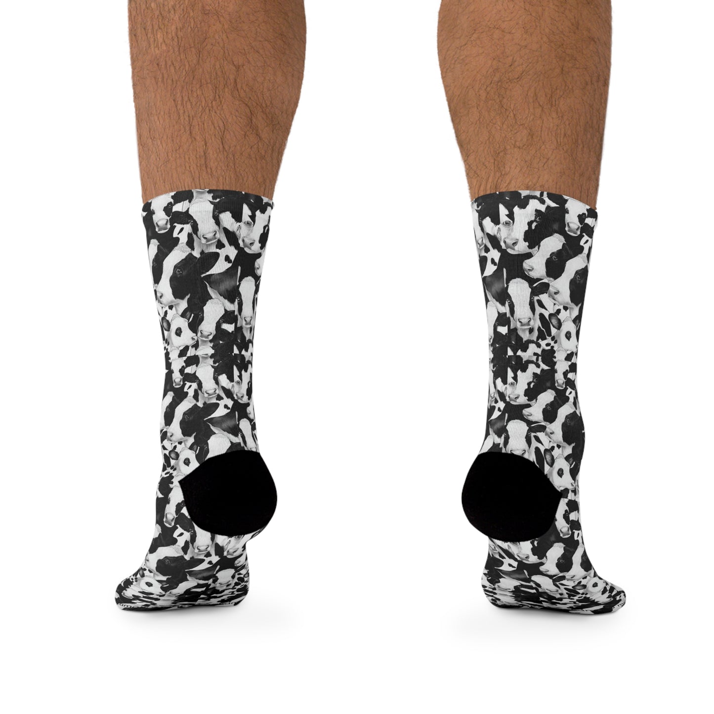 Cow B&amp;W Recycled Poly Eco-Friendly Sock Gift, Trendy Footwear, Sustainable Fashion Accessories