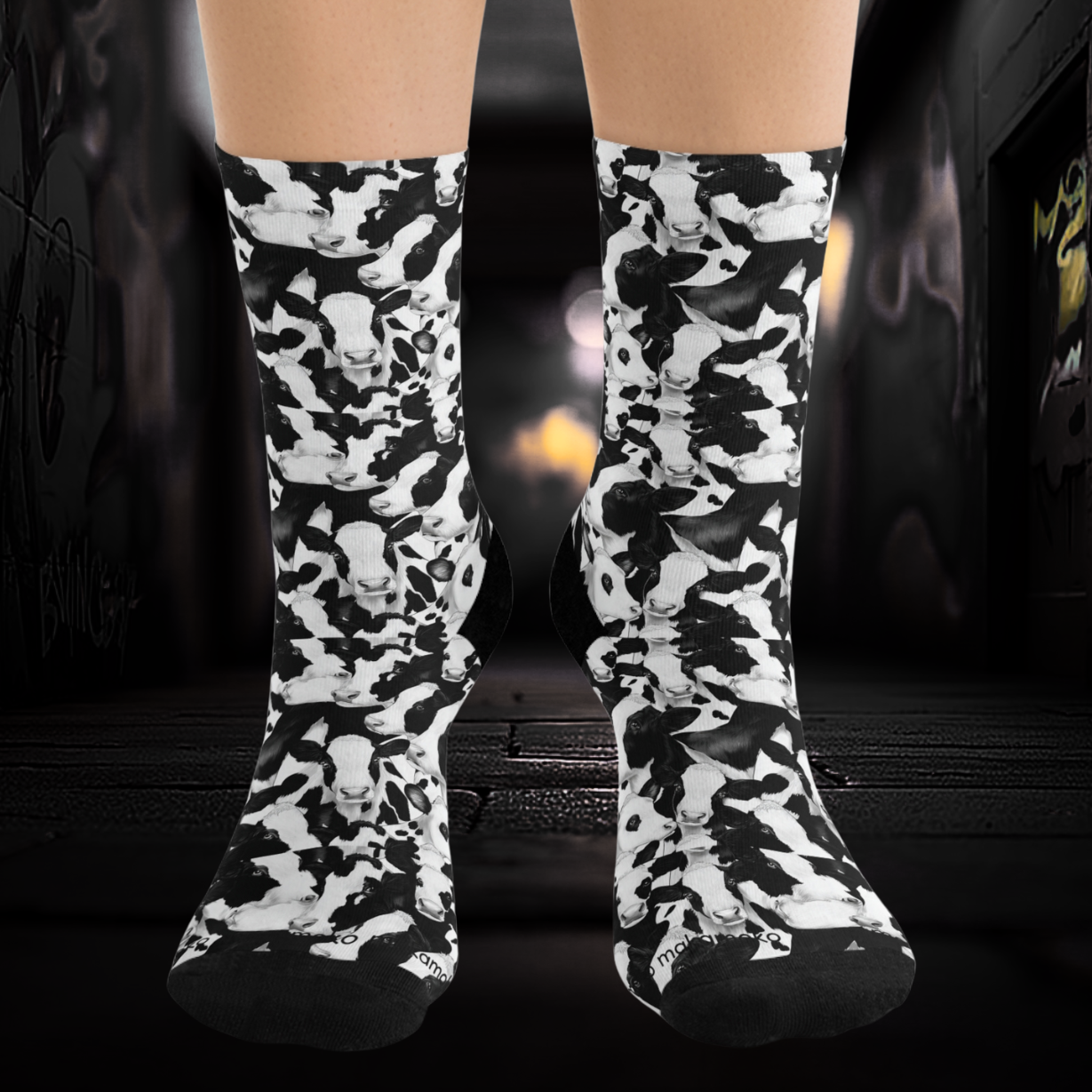 Cow B&amp;W Recycled Poly Eco-Friendly Sock Gift, Trendy Footwear, Sustainable Fashion Accessories