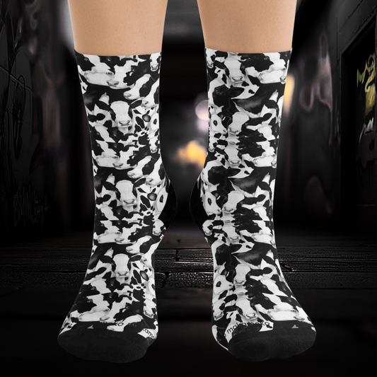 Cow B&amp;W Recycled Poly Eco-Friendly Sock Gift, Trendy Footwear, Sustainable Fashion Accessories