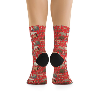 Red Animal Socks Poly Eco-Friendly Sock Gift, Trendy Footwear, Sustainable Fashion Accessories